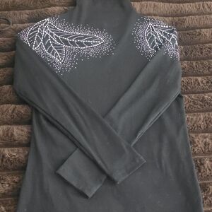 Black Turtleneck with Leaf Design